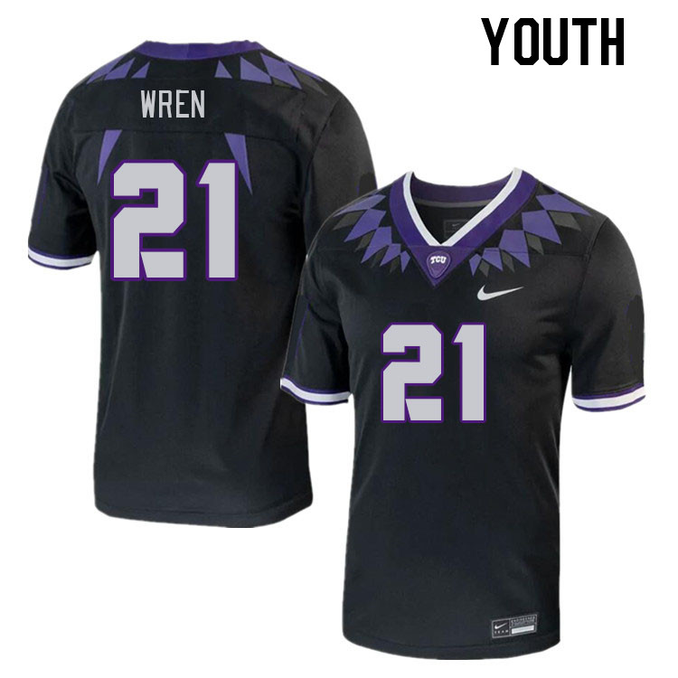Youth #21 Corey Wren TCU Horned Frogs 2023 College Footbal Jerseys Stitched-Black - Click Image to Close